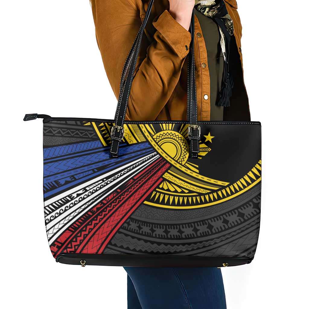 Philippines Sun Leather Tote Bag Pasifika Tribal Style