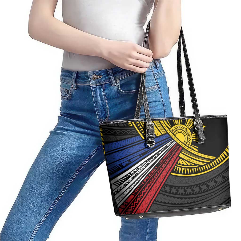 Philippines Sun Leather Tote Bag Pasifika Tribal Style