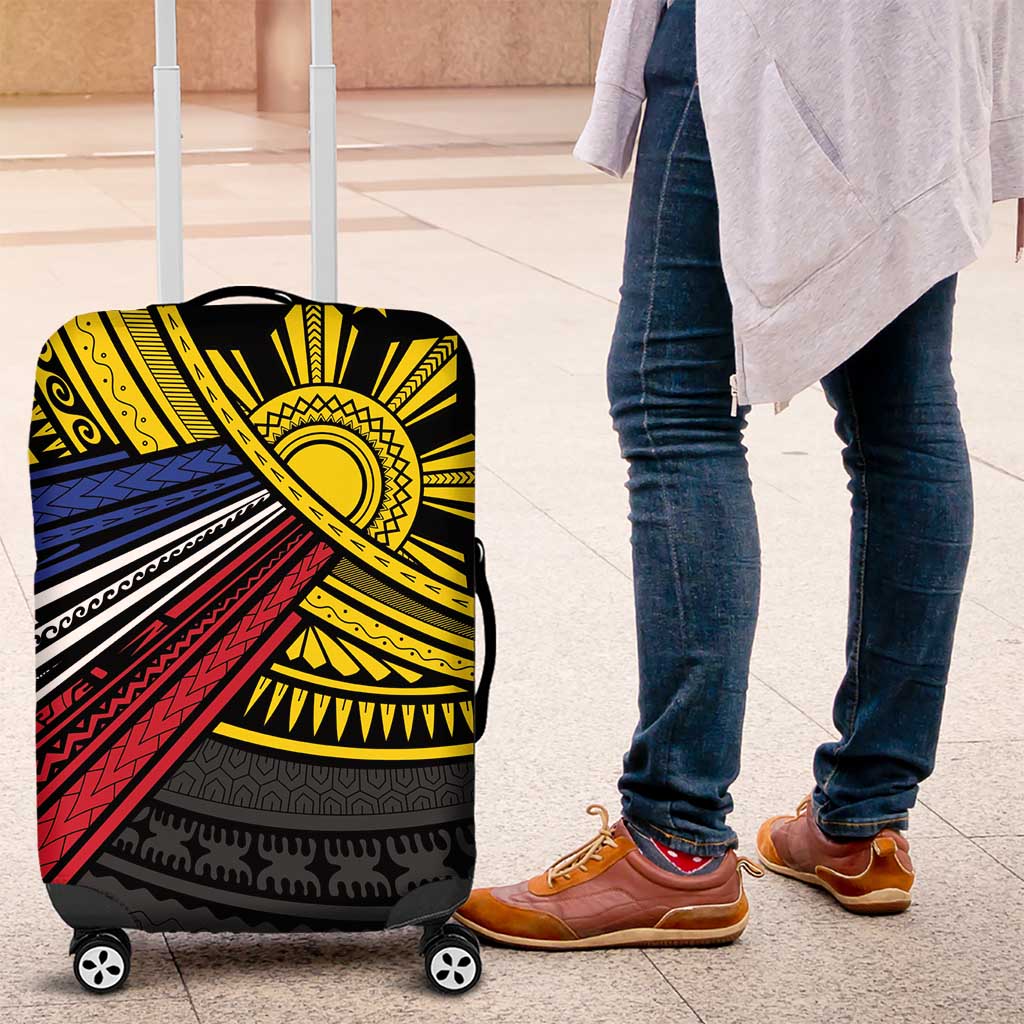 Philippines Sun Luggage Cover Pasifika Tribal Style LT7 Black - Polynesian Pride