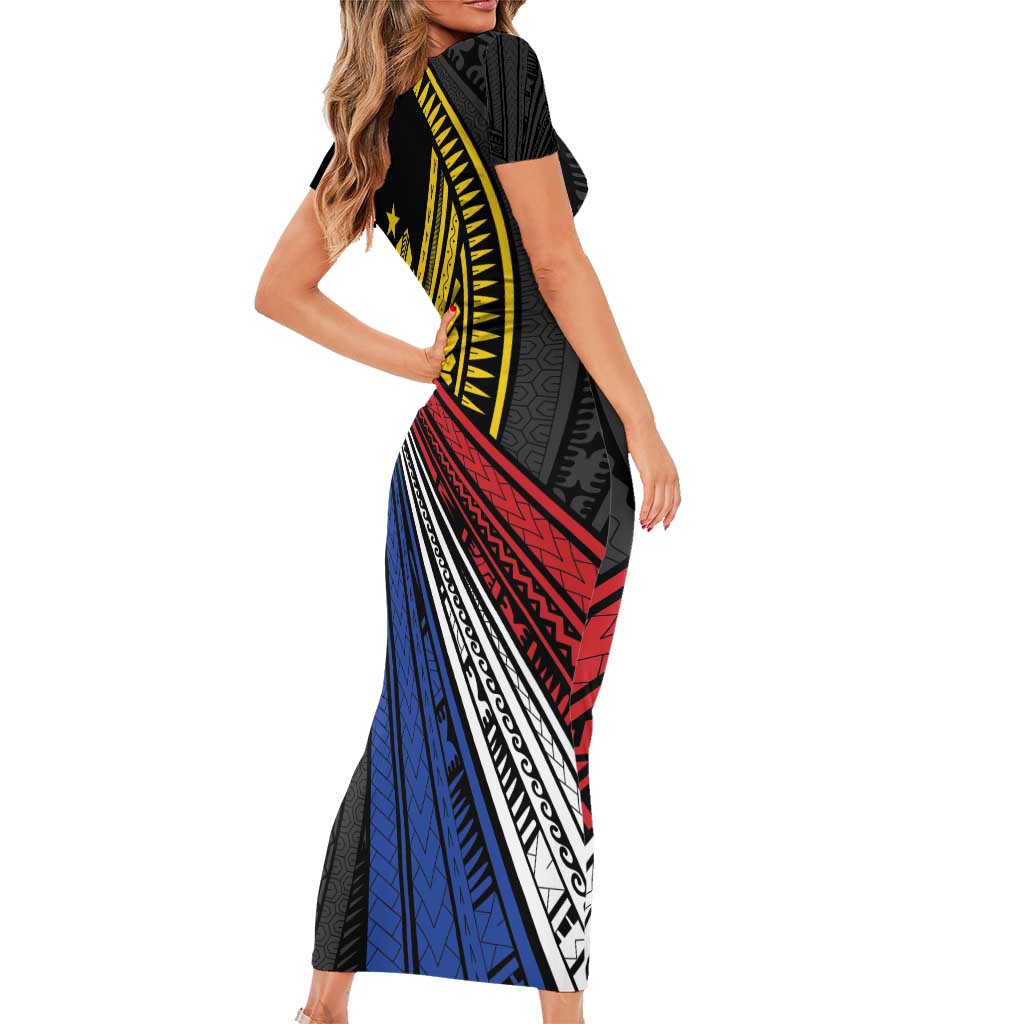 Philippines Sun Short Sleeve Bodycon Dress Pasifika Tribal Style