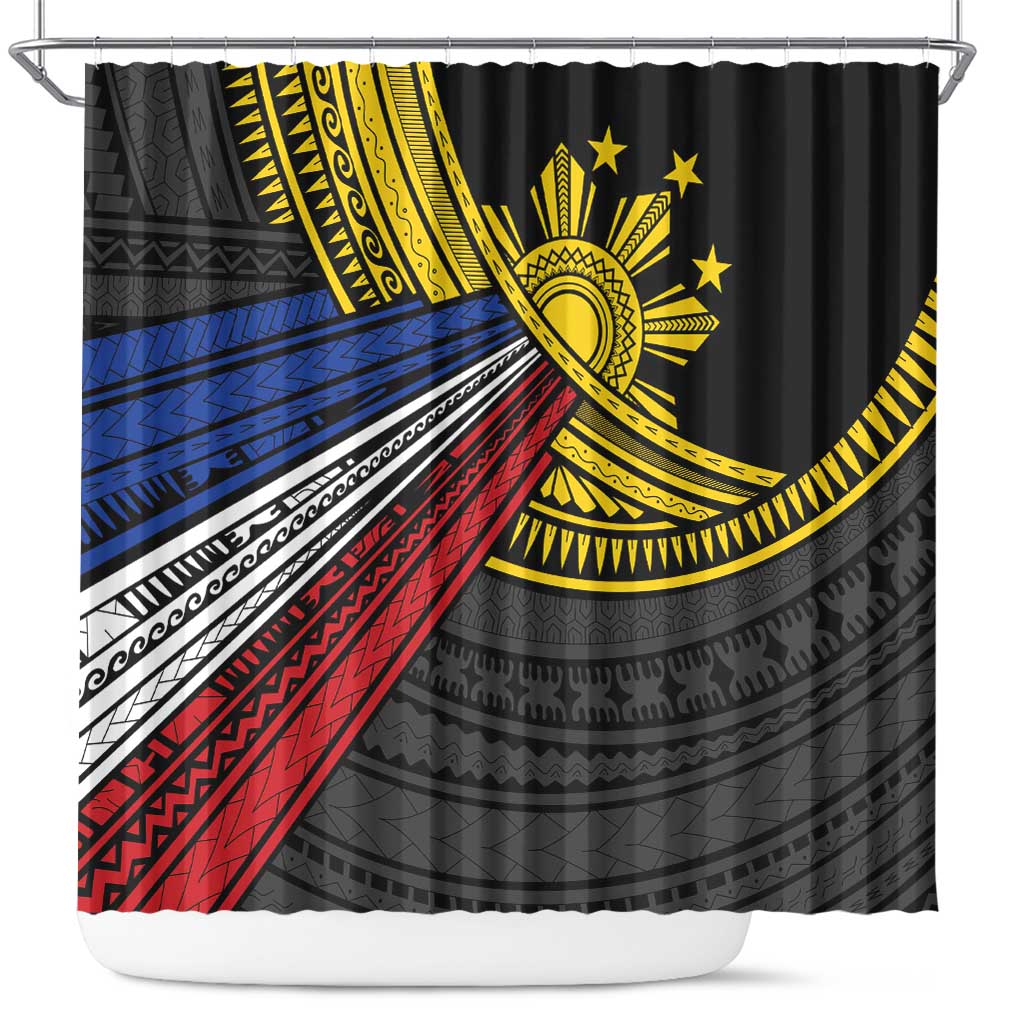 Philippines Sun Shower Curtain Pasifika Tribal Style LT7 Black - Polynesian Pride