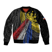 Philippines Sun Sleeve Zip Bomber Jacket Pasifika Tribal Style LT7 Unisex Black - Polynesian Pride