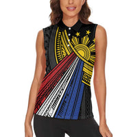 Philippines Sun Women Sleeveless Polo Shirt Pasifika Tribal Style