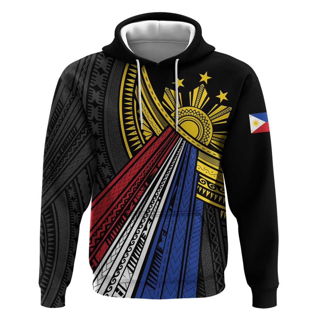 Philippines Sun Zip Hoodie Pasifika Tribal Style LT7 Pullover Hoodie Black - Polynesian Pride