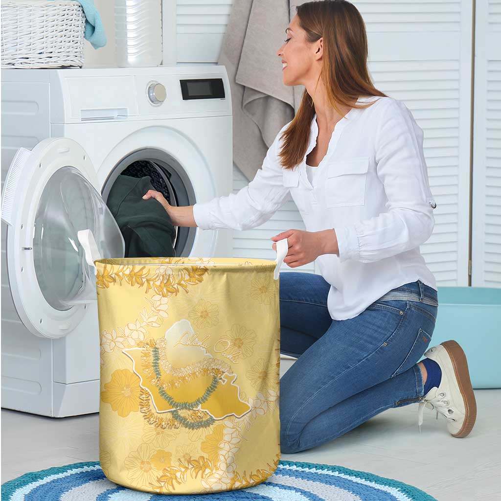 Hawaii Oahu Island Flowers Lei Laundry Basket Yellow Ilima Mix Plumeria LT7 - Polynesian Pride