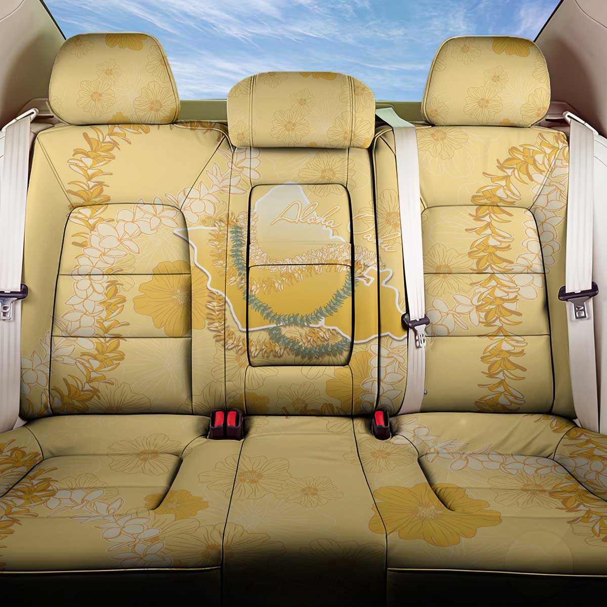 Hawaii Oahu Island Flowers Lei Back Car Seat Cover Yellow Ilima Mix Plumeria
