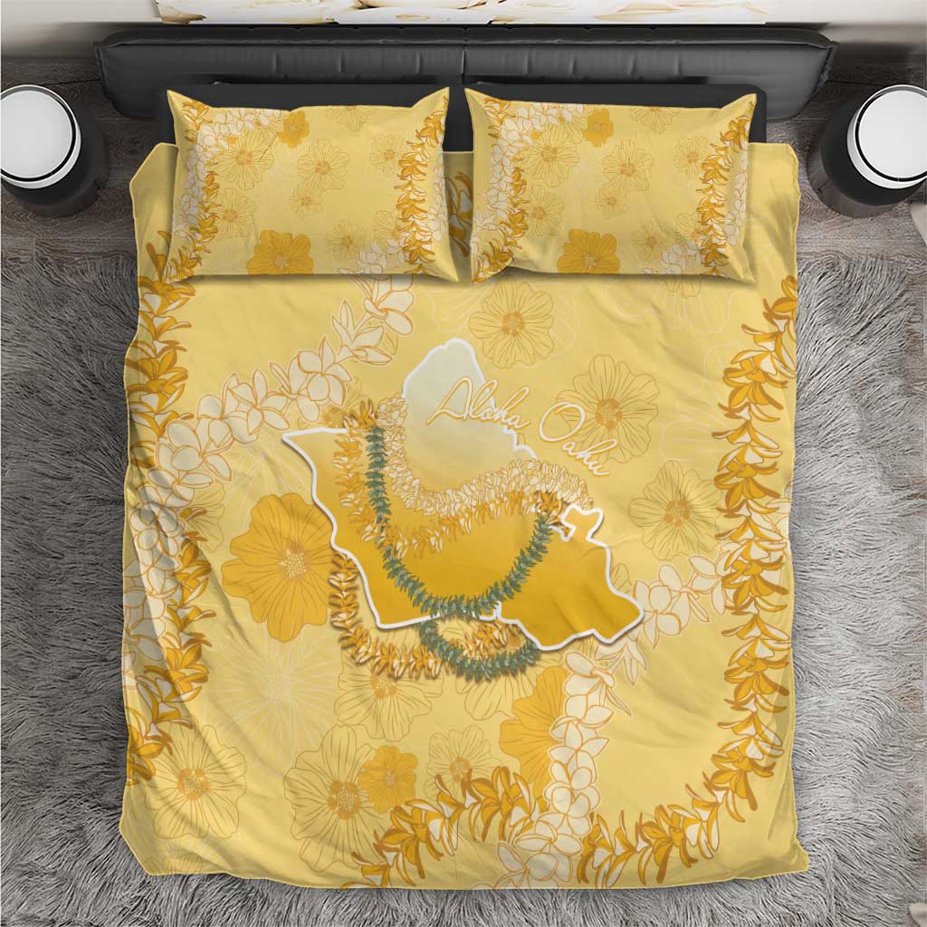 Hawaii Oahu Island Flowers Lei Bedding Set Yellow Ilima Mix Plumeria