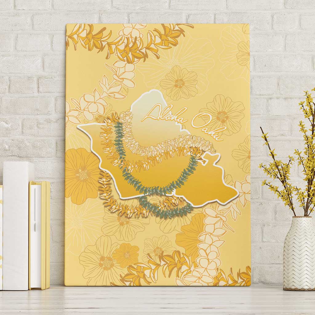 Hawaii Oahu Island Flowers Lei Canvas Wall Art Yellow Ilima Mix Plumeria