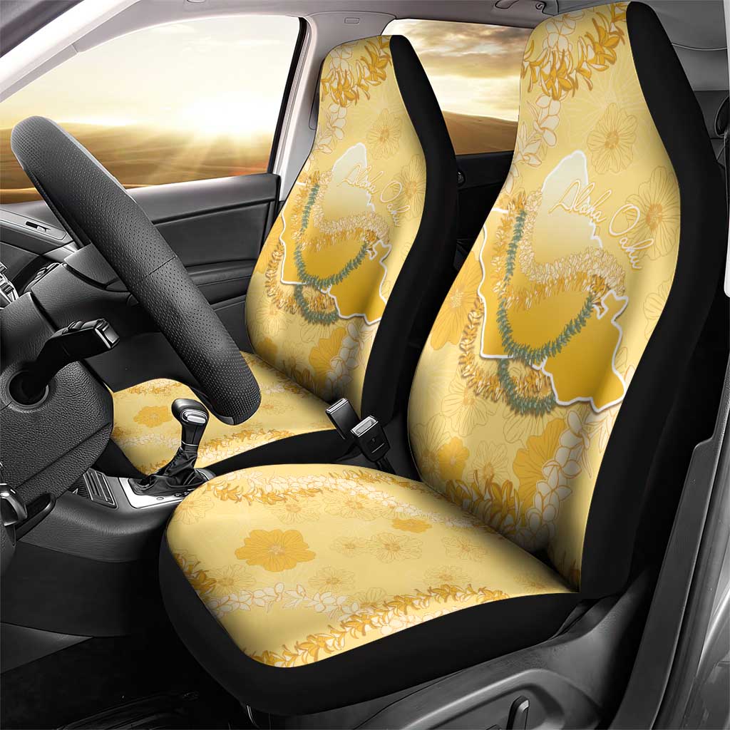 Hawaii Oahu Island Flowers Lei Car Seat Cover Yellow Ilima Mix Plumeria