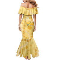 Hawaii Oahu Island Flowers Lei Family Matching Mermaid Dress and Hawaiian Shirt Yellow Ilima Mix Plumeria