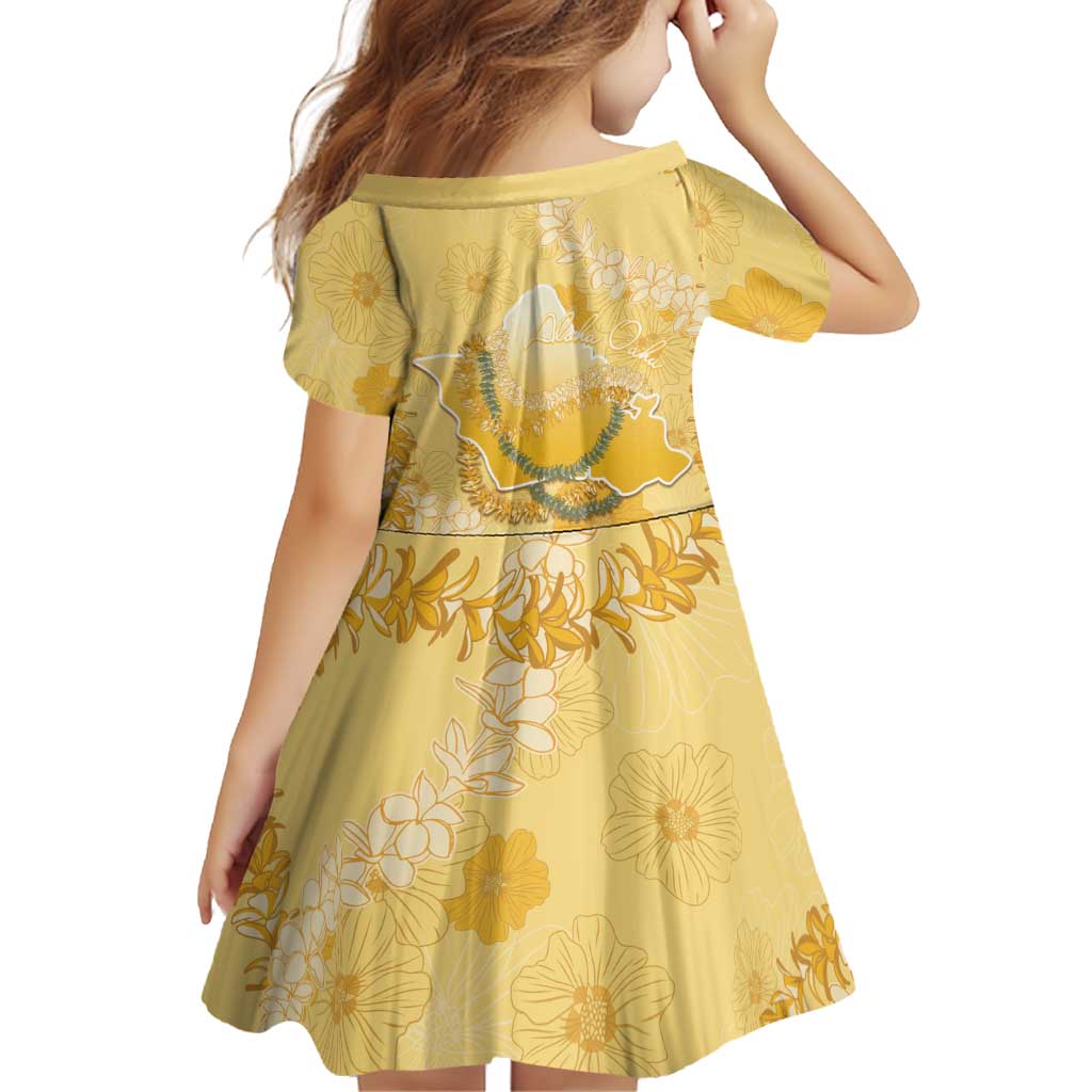 Hawaii Oahu Island Flowers Lei Family Matching Off The Shoulder Long Sleeve Dress and Hawaiian Shirt Yellow Ilima Mix Plumeria