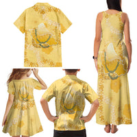 Hawaii Oahu Island Flowers Lei Family Matching Tank Maxi Dress and Hawaiian Shirt Yellow Ilima Mix Plumeria