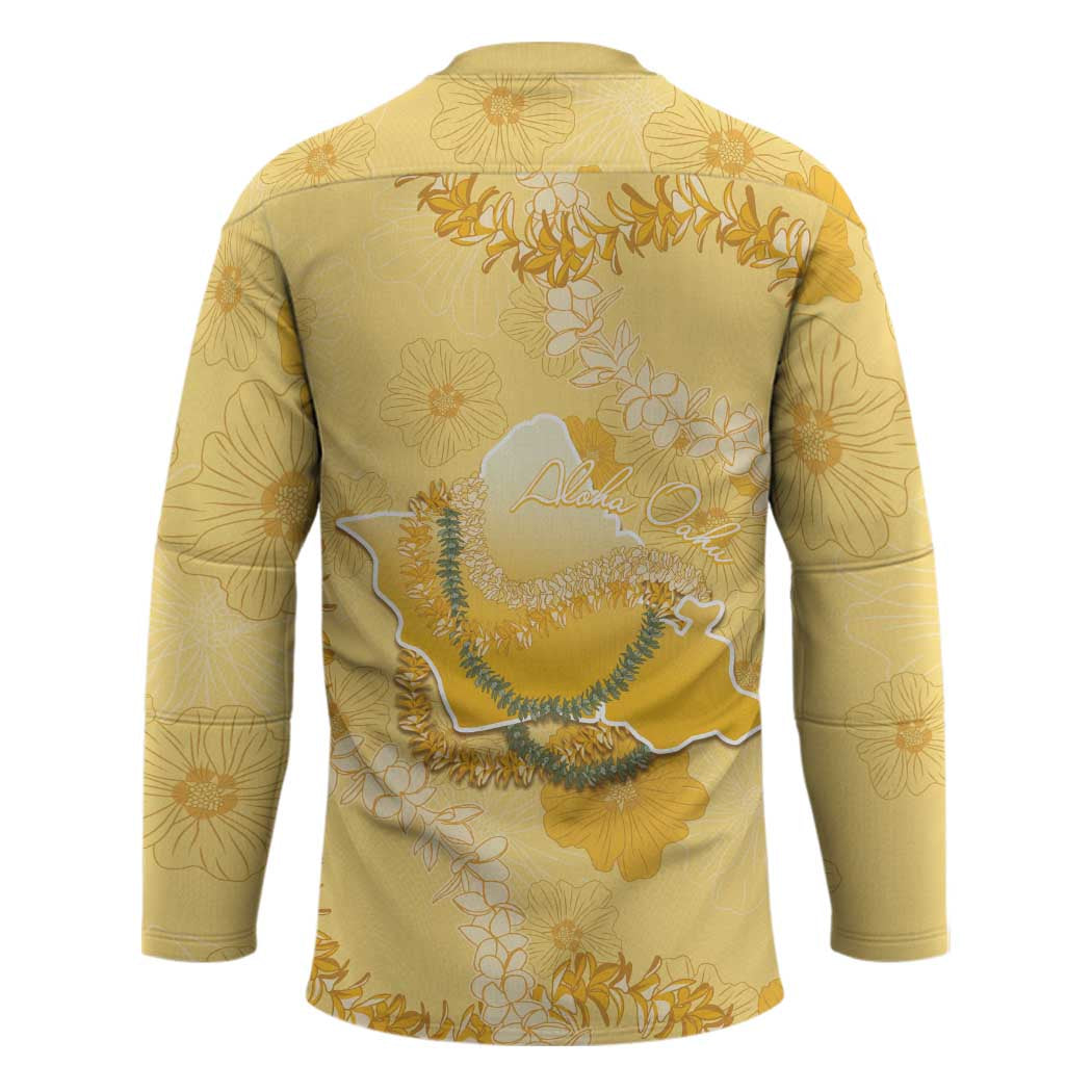 Hawaii Oahu Island Flowers Lei Hockey Jersey Yellow Ilima Mix Plumeria