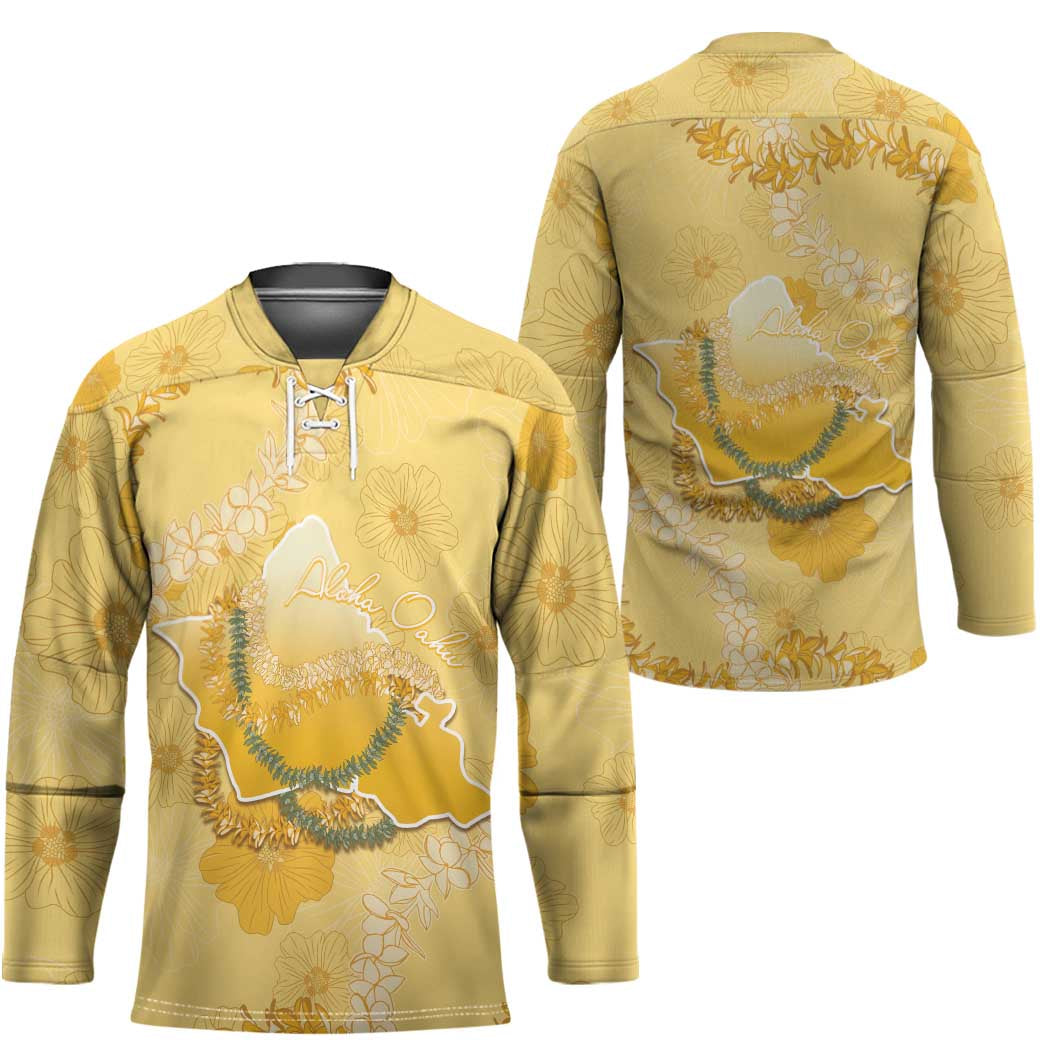 Hawaii Oahu Island Flowers Lei Hockey Jersey Yellow Ilima Mix Plumeria