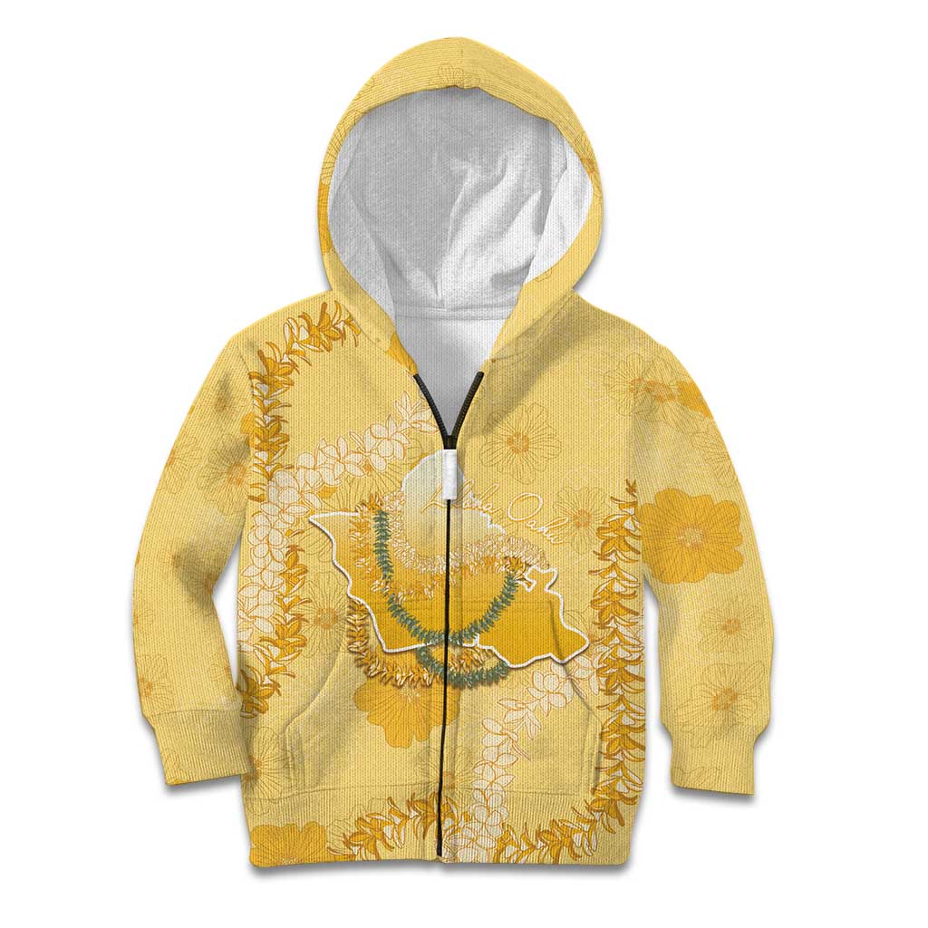 Hawaii Oahu Island Flowers Lei Kid Hoodie Yellow Ilima Mix Plumeria