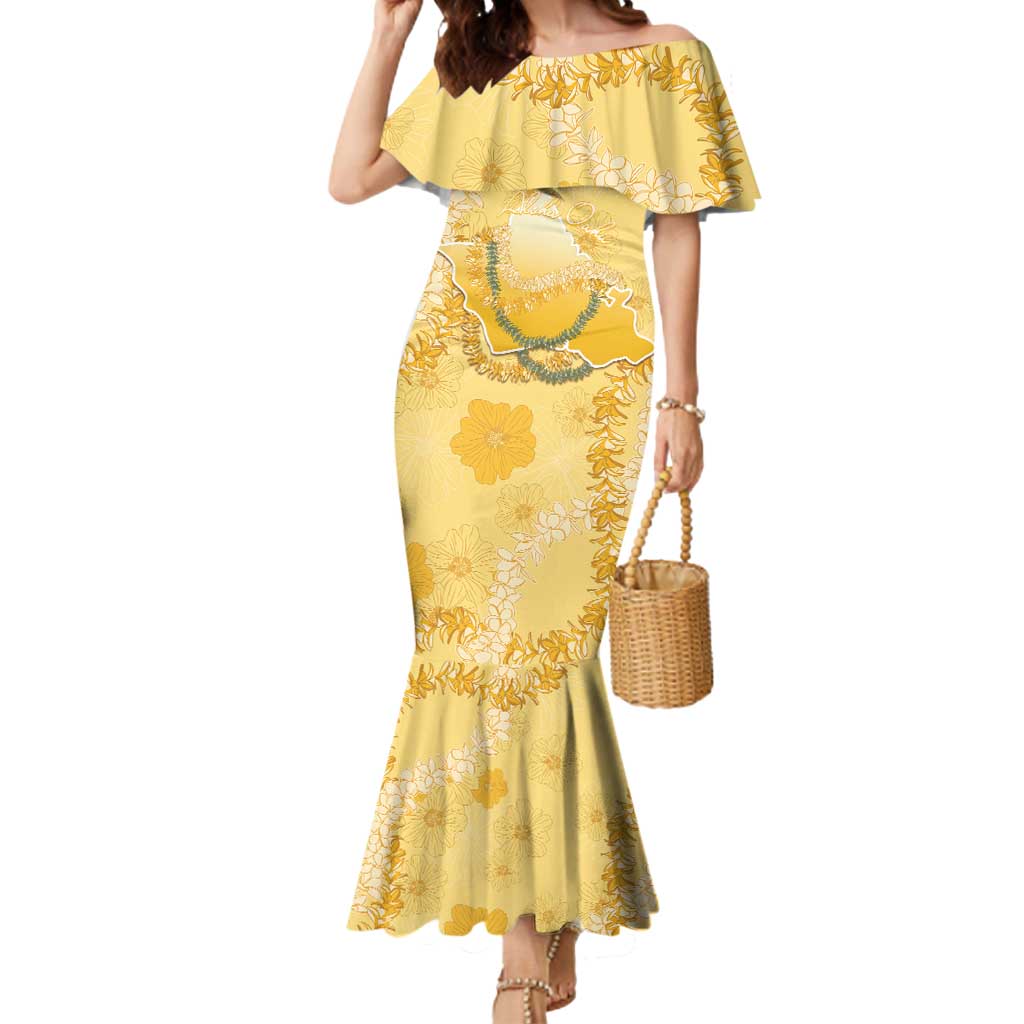 Hawaii Oahu Island Flowers Lei Mermaid Dress Yellow Ilima Mix Plumeria LT7 Women Yellow - Polynesian Pride