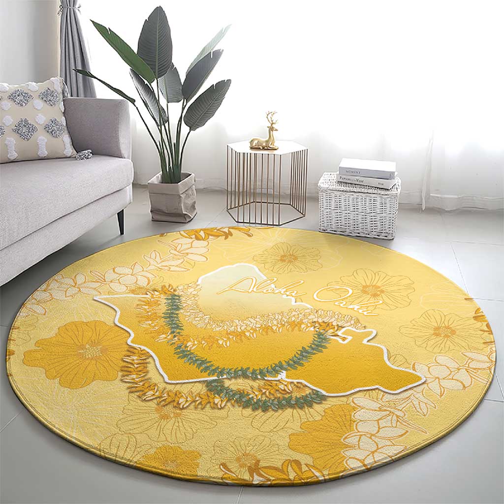 Hawaii Oahu Island Flowers Lei Round Carpet Yellow Ilima Mix Plumeria LT7 - Polynesian Pride