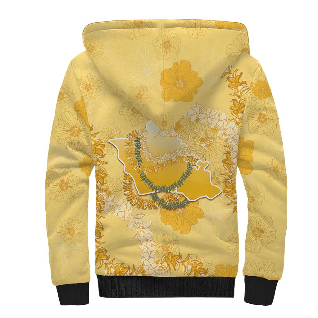 Hawaii Oahu Island Flowers Lei Sherpa Hoodie Yellow Ilima Mix Plumeria