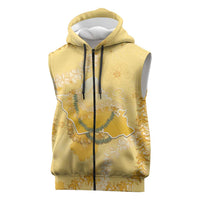 Hawaii Oahu Island Flowers Lei Sleeveless Zip Hoodie Yellow Ilima Mix Plumeria