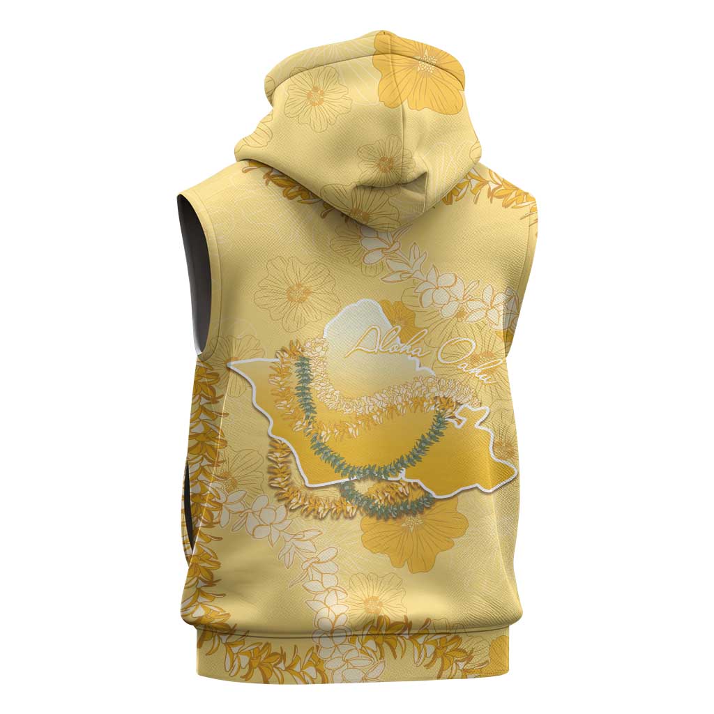 Hawaii Oahu Island Flowers Lei Sleeveless Zip Hoodie Yellow Ilima Mix Plumeria