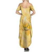 Hawaii Oahu Island Flowers Lei Summer Maxi Dress Yellow Ilima Mix Plumeria