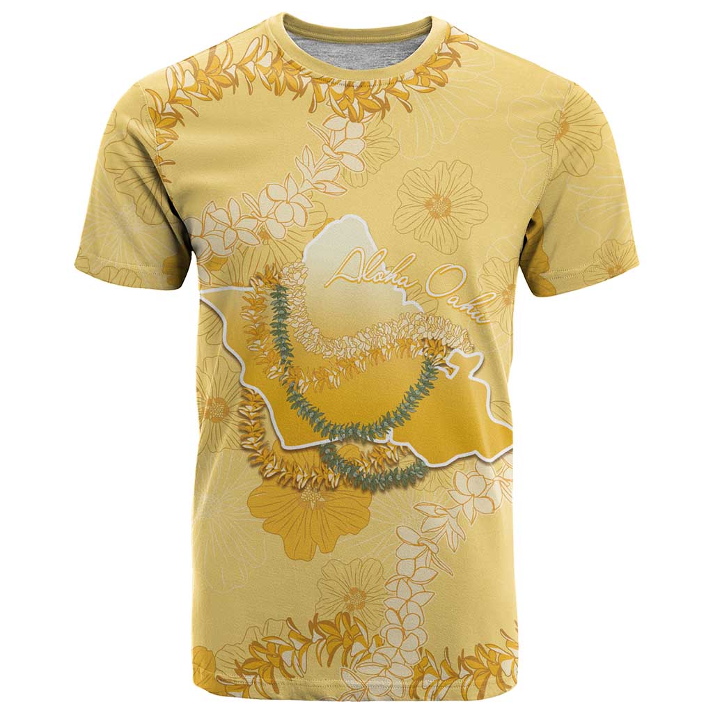Hawaii Oahu Island Flowers Lei T Shirt Yellow Ilima Mix Plumeria