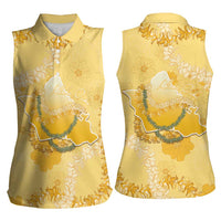 Hawaii Oahu Island Flowers Lei Women Sleeveless Polo Shirt Yellow Ilima Mix Plumeria