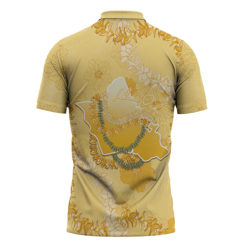 Hawaii Oahu Island Flowers Lei Zipper Polo Shirt Yellow Ilima Mix Plumeria