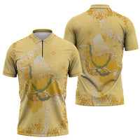 Hawaii Oahu Island Flowers Lei Zipper Polo Shirt Yellow Ilima Mix Plumeria