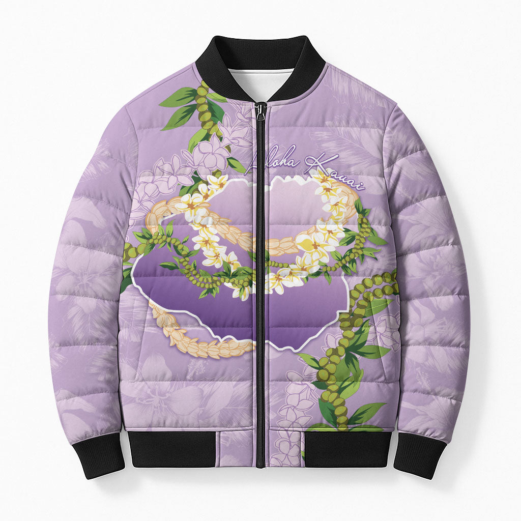 Hawaii Kauai Island Flowers Lei Bomber Puffer Jacket Mokihana Lei LT7 Unisex Lavender - Polynesian Pride
