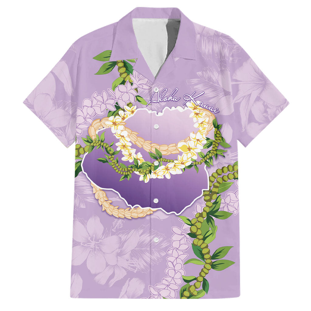 Hawaii Kauai Island Flowers Lei Family Matching Off Shoulder Short Dress and Hawaiian Shirt Mokihana Lei