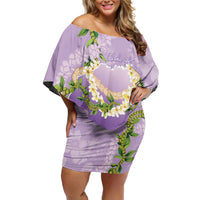 Hawaii Kauai Island Flowers Lei Family Matching Off Shoulder Short Dress and Hawaiian Shirt Mokihana Lei