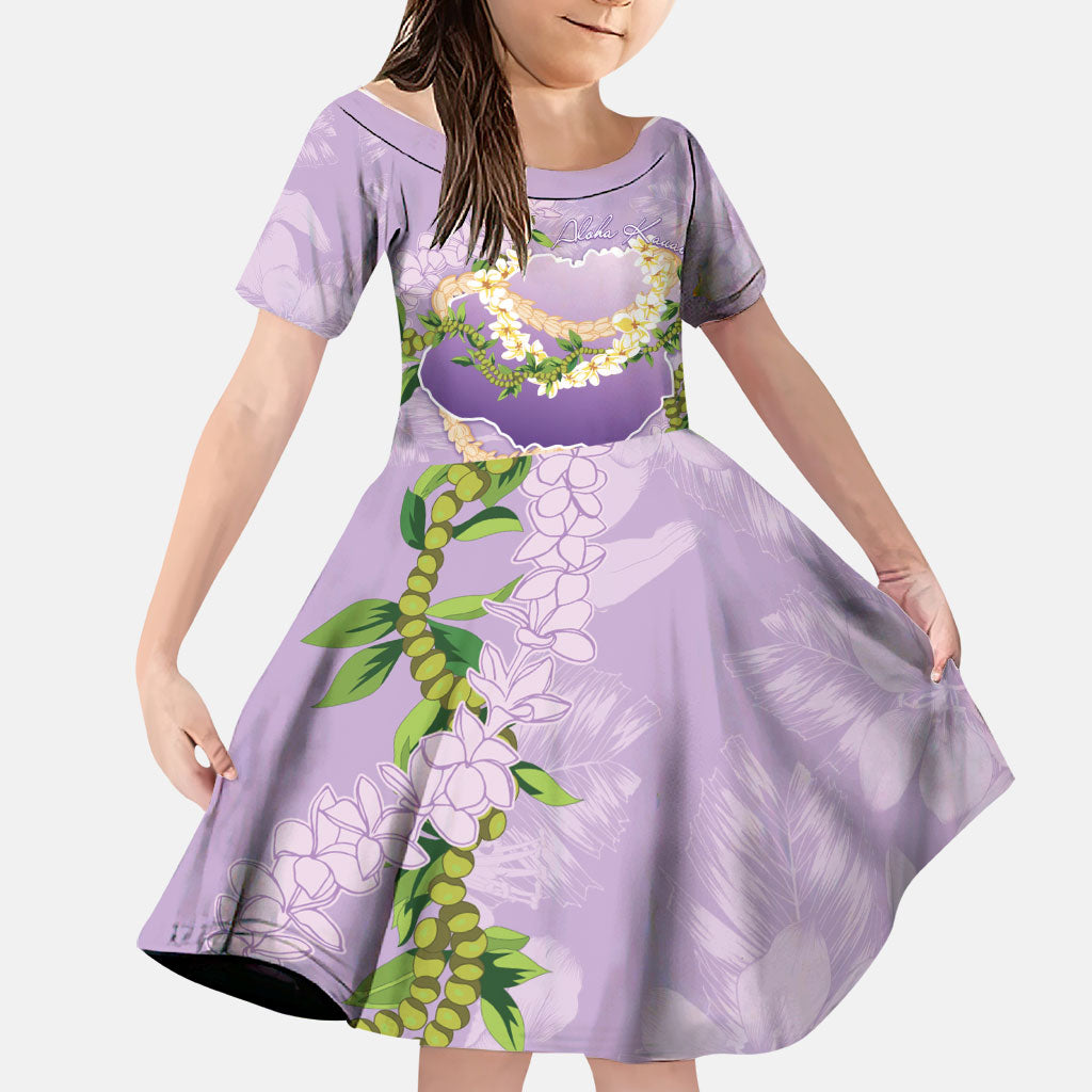 Hawaii Kauai Island Flowers Lei Family Matching Short Sleeve Bodycon Dress and Hawaiian Shirt Mokihana Lei
