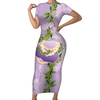 Hawaii Kauai Island Flowers Lei Family Matching Short Sleeve Bodycon Dress and Hawaiian Shirt Mokihana Lei