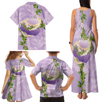 Hawaii Kauai Island Flowers Lei Family Matching Tank Maxi Dress and Hawaiian Shirt Mokihana Lei
