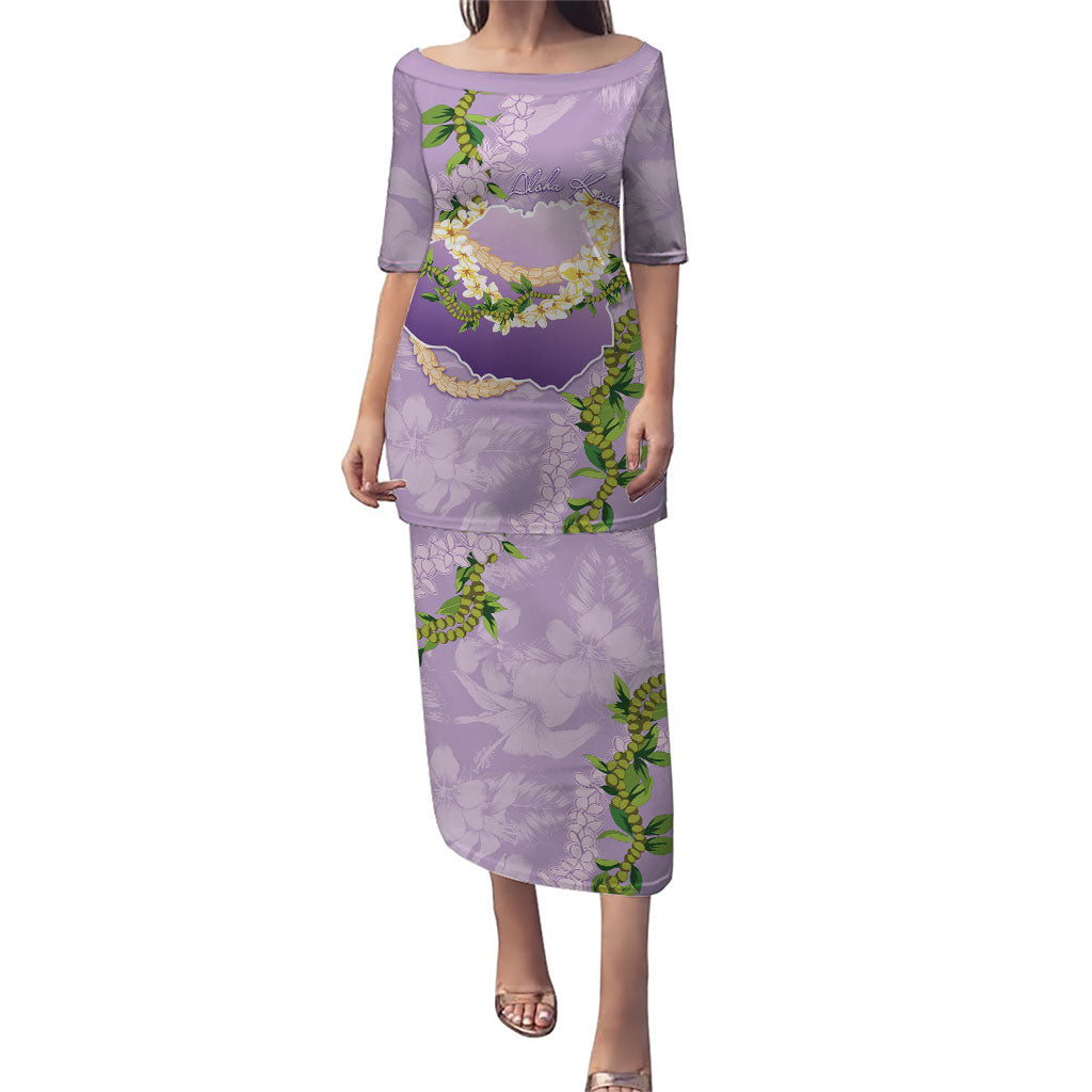 Hawaii Kauai Island Flowers Lei Puletasi Mokihana Lei LT7 Long Dress Lavender - Polynesian Pride