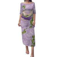 Hawaii Kauai Island Flowers Lei Puletasi Mokihana Lei LT7 Long Dress Lavender - Polynesian Pride