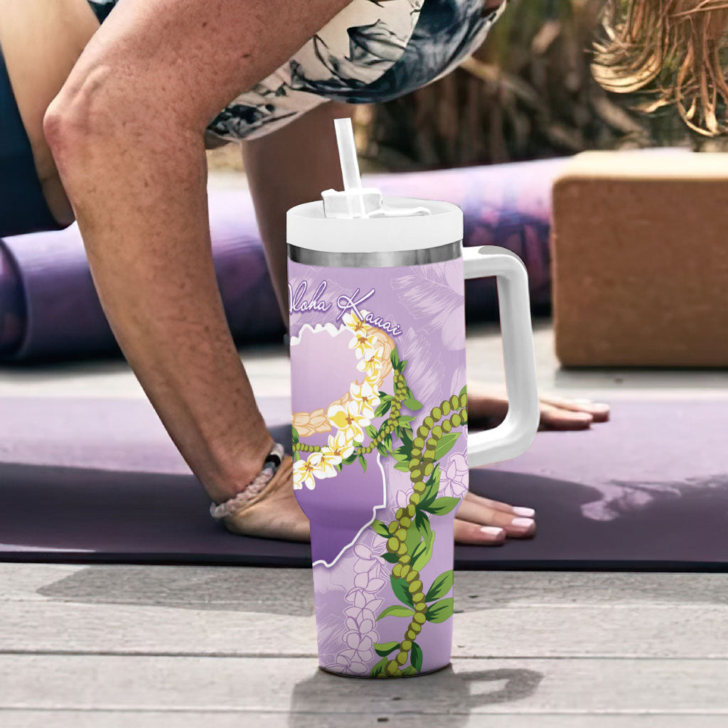Hawaii Kauai Island Flowers Lei Tumbler With Handle Mokihana Lei