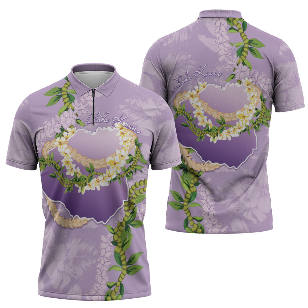 Hawaii Kauai Island Flowers Lei Zipper Polo Shirt Mokihana Lei
