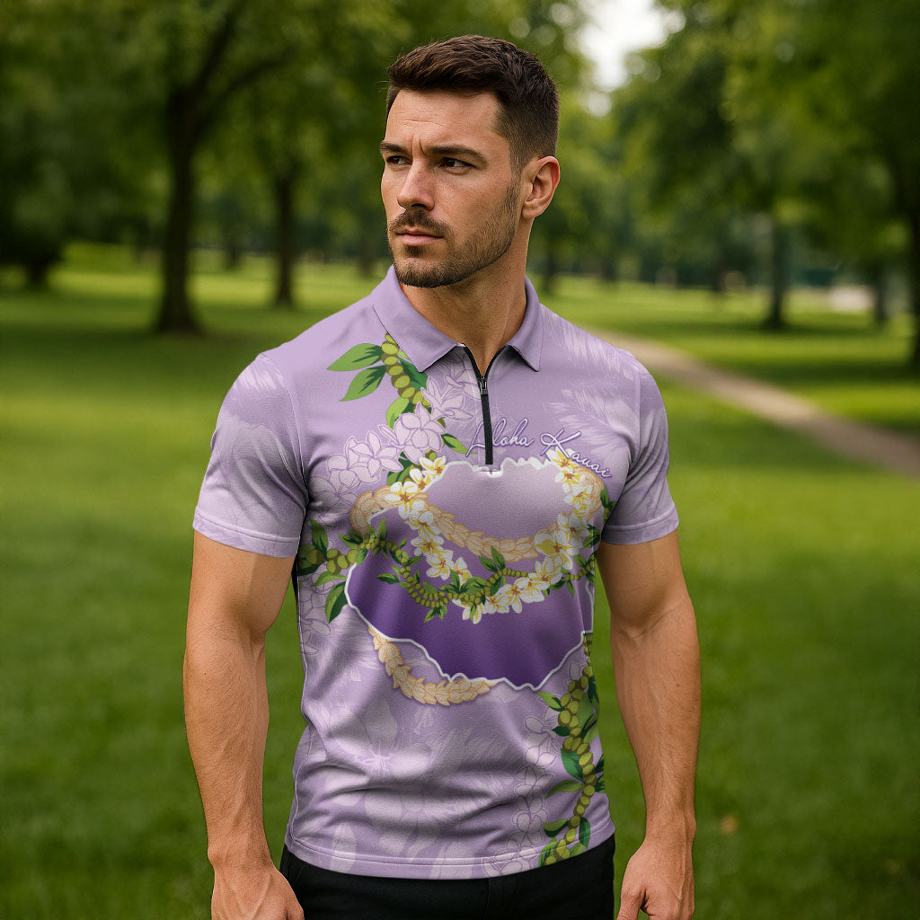 Hawaii Kauai Island Flowers Lei Zipper Polo Shirt Mokihana Lei
