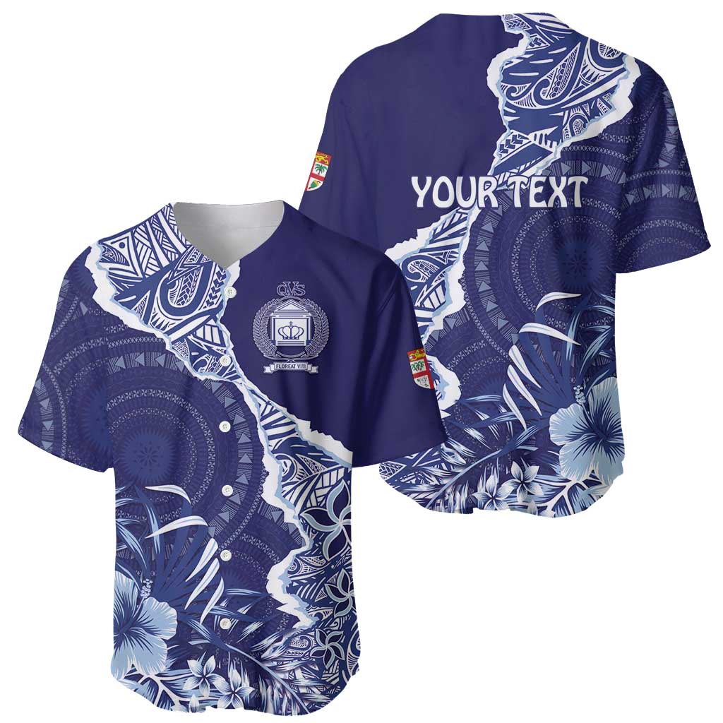 Fiji Queen Victoria School Personalised Baseball Jersey Masi Tapa Torn Style LT7 - Polynesian Pride