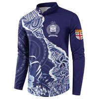 Fiji Queen Victoria School Personalised Button Sweatshirt Masi Tapa Torn Style