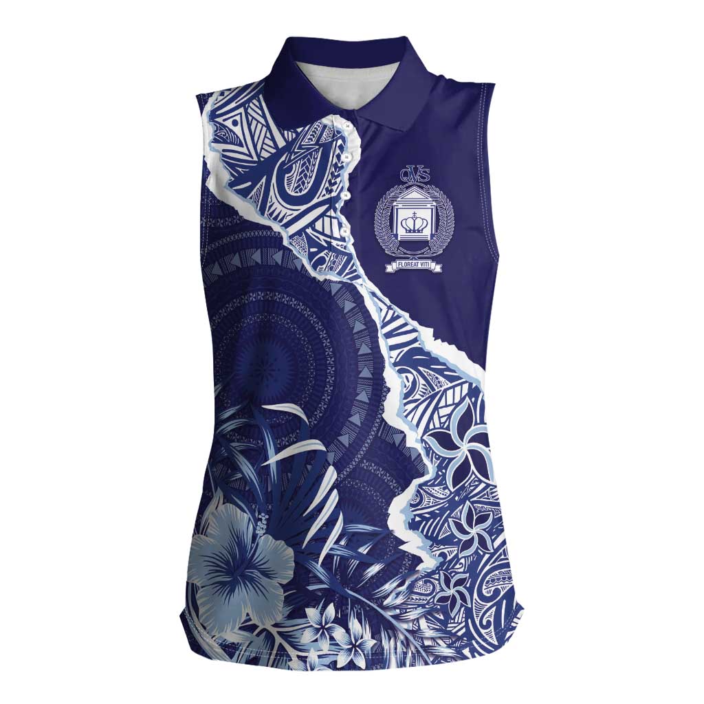 Fiji Queen Victoria School Personalised Women Sleeveless Polo Shirt Masi Tapa Torn Style