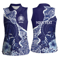 Fiji Queen Victoria School Personalised Women Sleeveless Polo Shirt Masi Tapa Torn Style