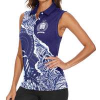 Fiji Queen Victoria School Personalised Women Sleeveless Polo Shirt Masi Tapa Torn Style