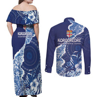Fiji Lelean Memorial School Personalised Couples Matching Off Shoulder Maxi Dress and Long Sleeve Button Shirt Korodredre Davuilevu Masi Mix Style