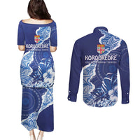 Fiji Lelean Memorial School Personalised Couples Matching Puletasi and Long Sleeve Button Shirt Korodredre Davuilevu Masi Mix Style LT7 - Polynesian Pride