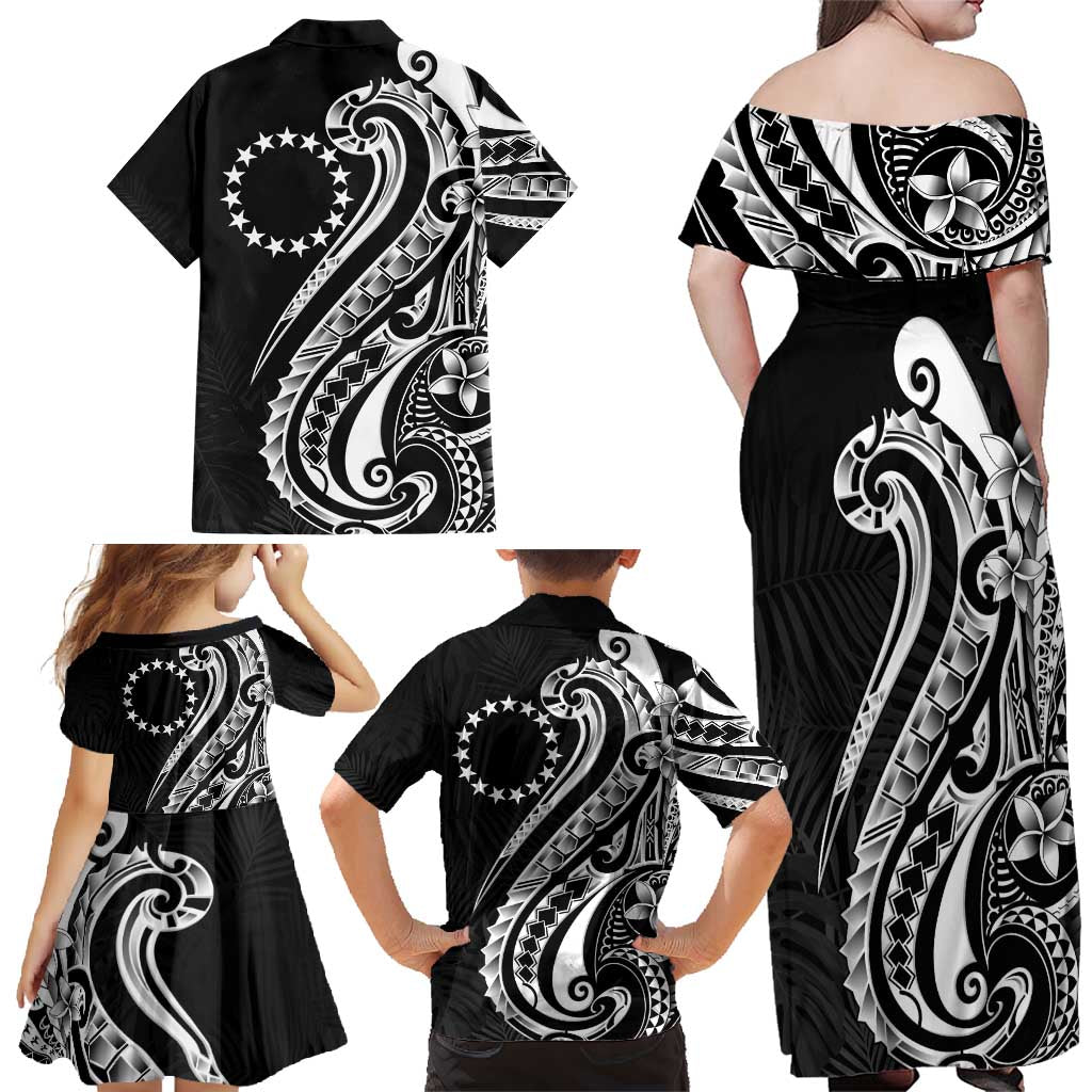 Kia Orana Cook Islands Family Matching Off Shoulder Maxi Dress and Hawaiian Shirt Kerekere Plumeria Tropical Waves - Polynesian Pride