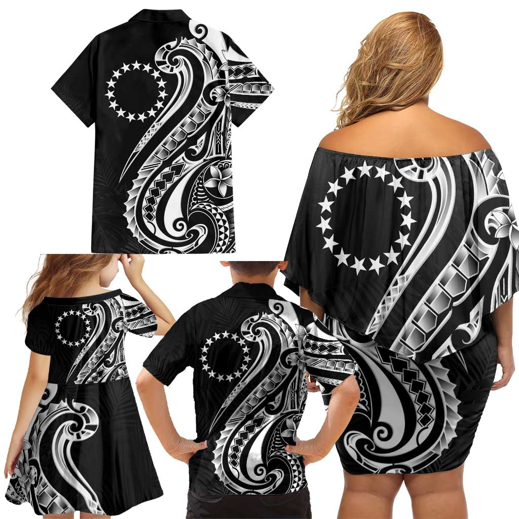 Kia Orana Cook Islands Family Matching Off Shoulder Short Dress and Hawaiian Shirt Kerekere Plumeria Tropical Waves - Polynesian Pride