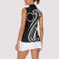 Kia Orana Cook Islands Women Sleeveless Polo Shirt Kerekere Plumeria Tropical Waves - Polynesian Pride
